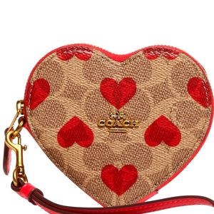 Coach Coated Canvas Signature Heart Print Coin Purse